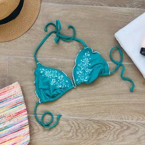 Teal Bikini Top with Floral & Frill